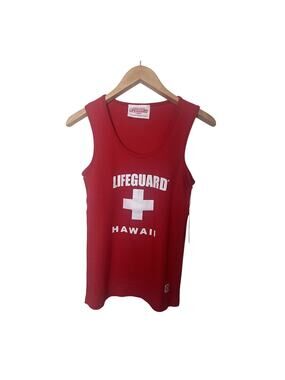 NWT Lifeguard Hawaii Red graphic Women's Sz Large Ribbed Tank Top Official